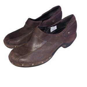 MERRELL Brown Leather Studded Comfort Clogs Shoes Sz 7